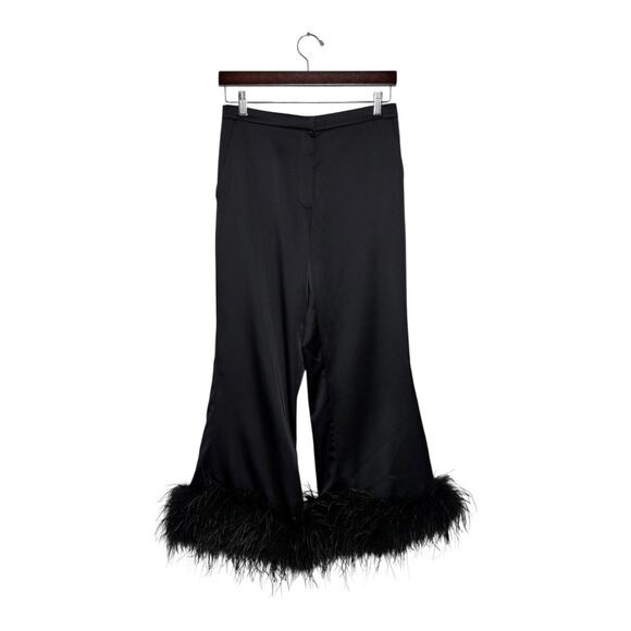 GiGii's NWT Satin Marabou Feather Hem Visby Trousers Size Small - Picture 3 of 5